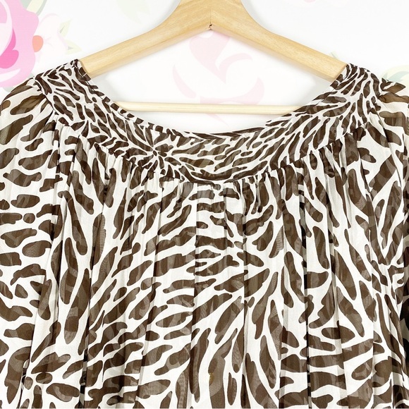 Michael Kors Brown Animal Print Silk Front Tie Blouse 3X - Picture 8 of 15